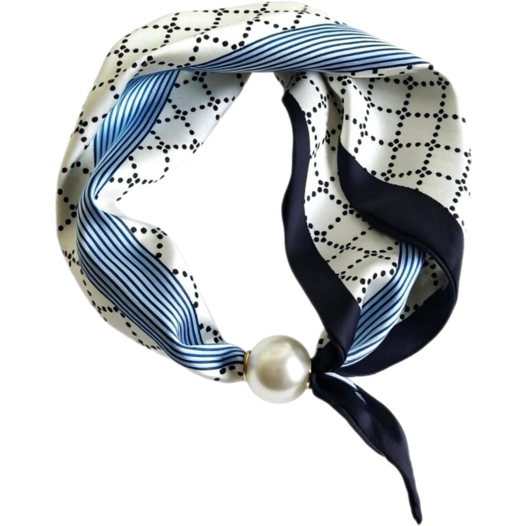 Scarf T&S Chloe Scarf w. magnetic pearl Scarf Blue stripe/white