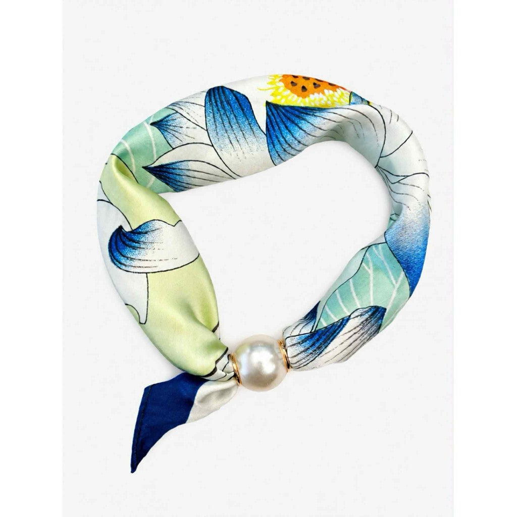 Scarf T&S Chloe Scarf w. magnetic pearl Scarf Light green-blue