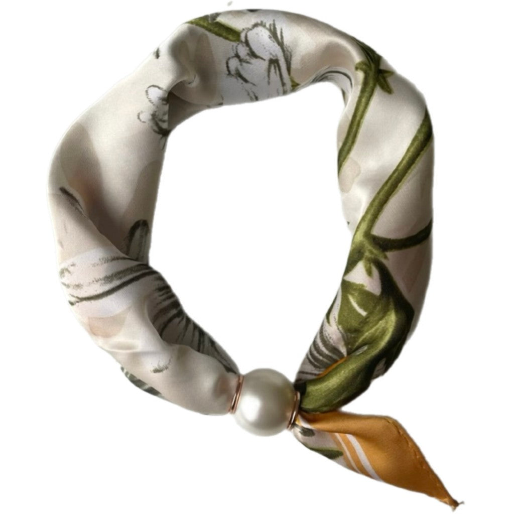 Scarf T&S Chloe Scarf w. magnetic pearl Scarf Off white/yellow