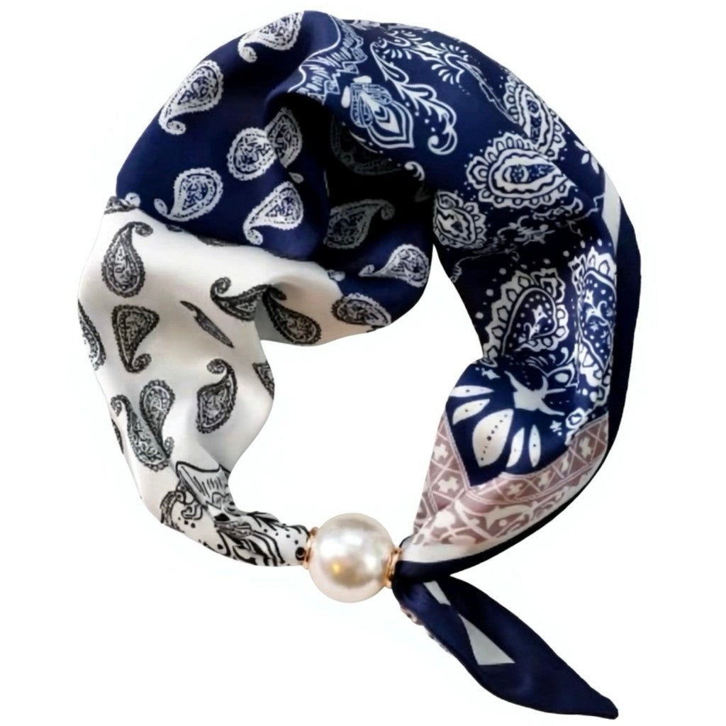 Scarf T&S Chloe Scarf w. magnetic pearl Scarf Paisley Blue/white