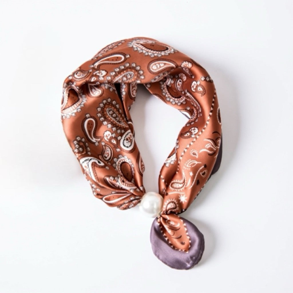 Jewelry T&S Chloe Scarf w. magnetic pearl Scarf Paisley Cayenne