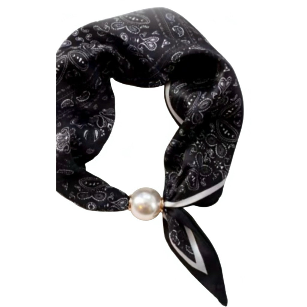 Jewelry T&S Chloe Scarf w. magnetic pearl Scarf Paisley black
