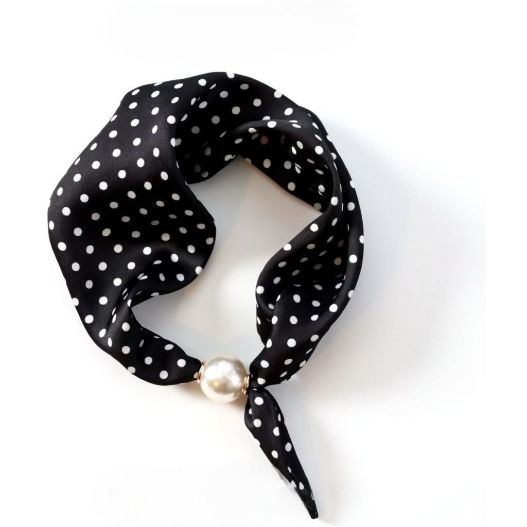 Scarf T&S Chloe Scarf w. magnetic pearl Scarf Small dot black