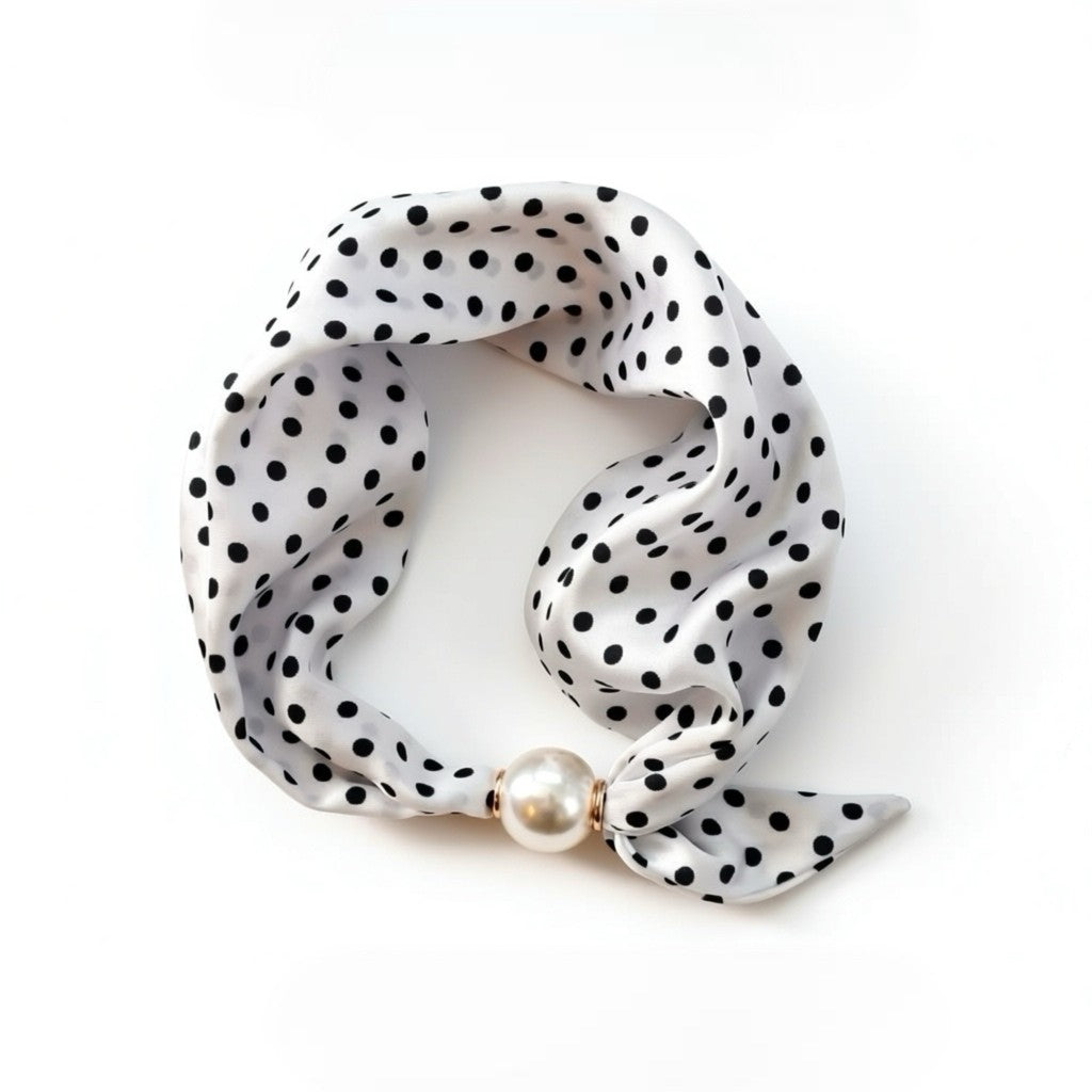 Scarf T&S Chloe Scarf w. magnetic pearl Scarf Small dot white