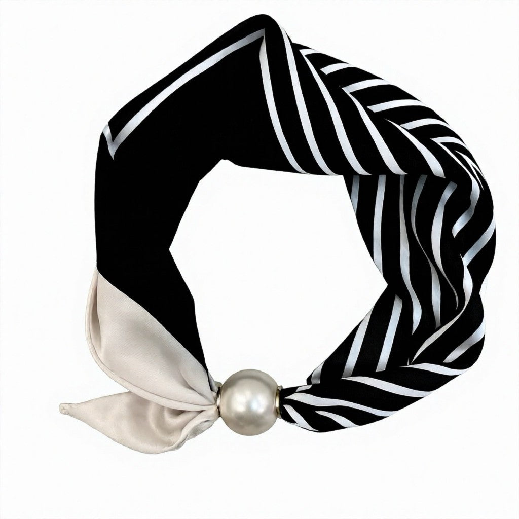Jewelry T&S Chloe Scarf w. magnetic pearl Scarf V-stripes black