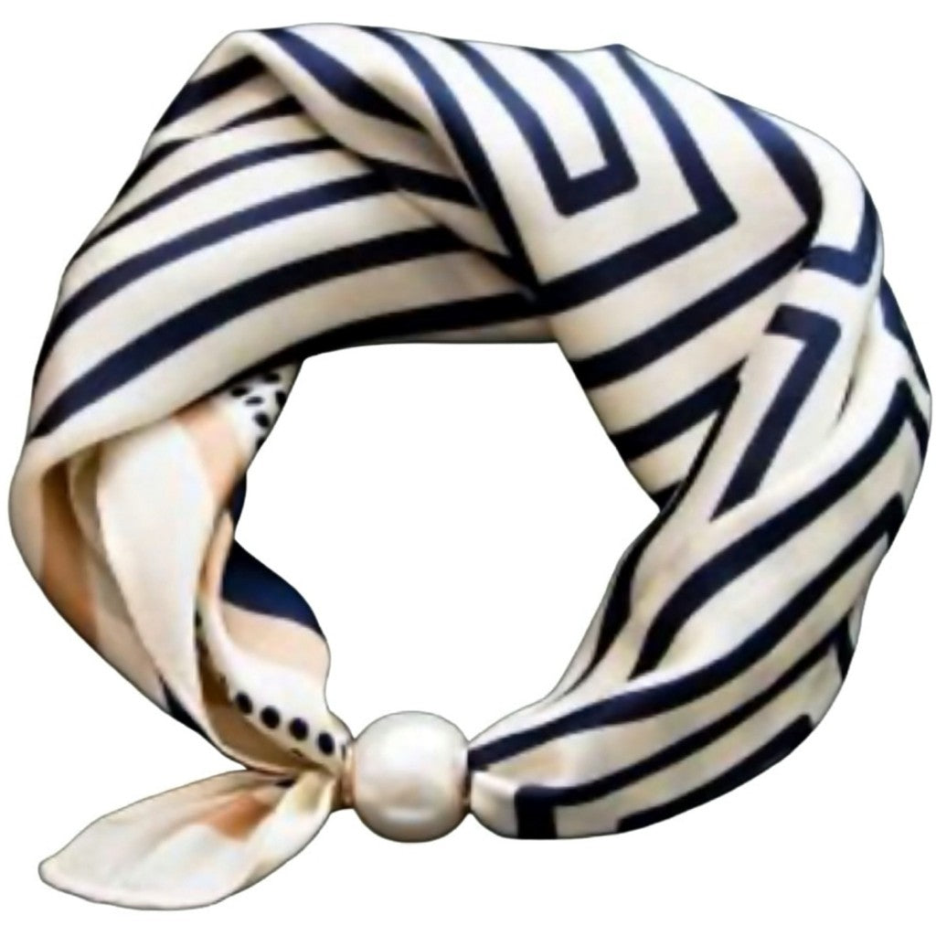 Scarf T&S Chloe Scarf w. magnetic pearl Scarf White-blue-dot stripe