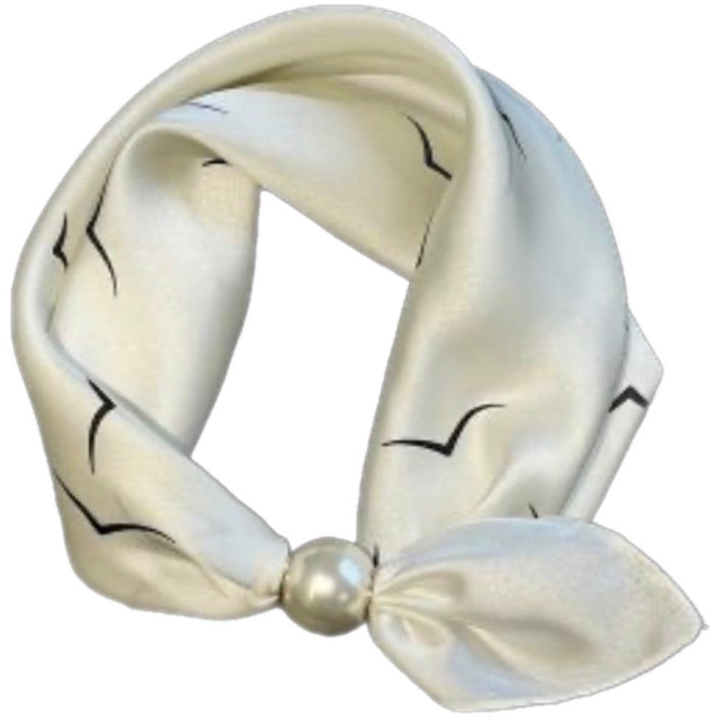 Scarf T&S Chloe Scarf w. magnetic pearl Scarf White bird