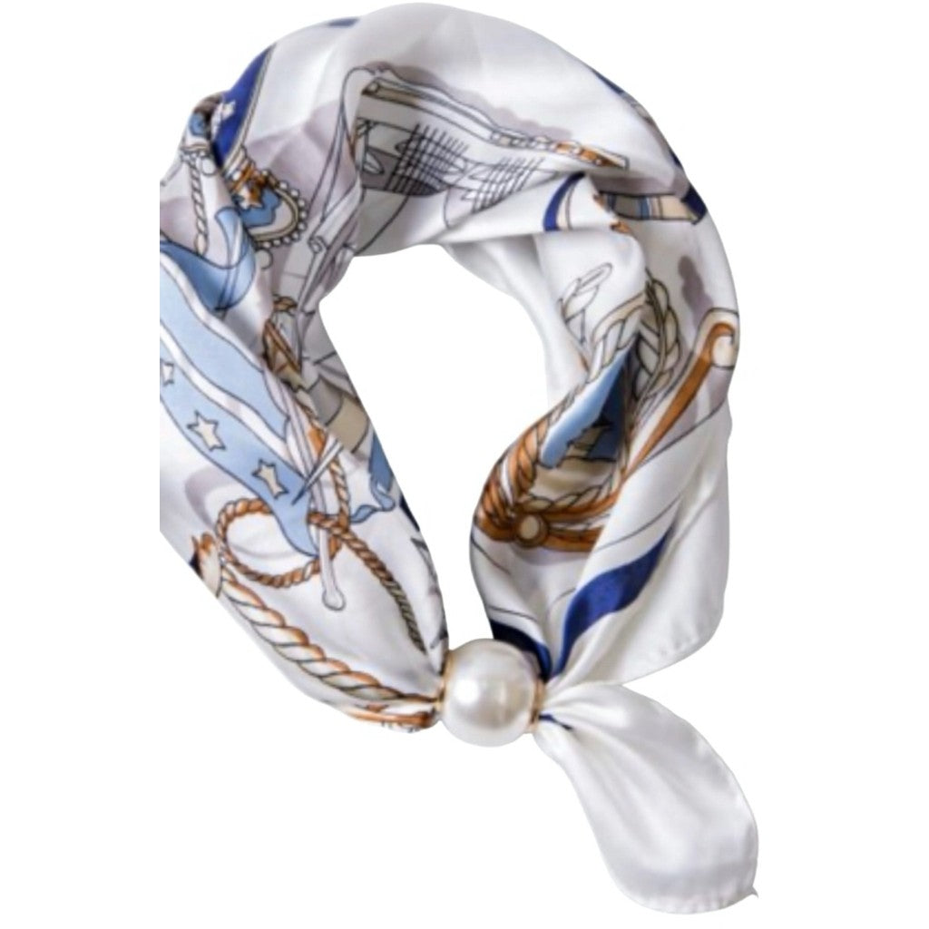 Scarf T&S Chloe Scarf w. magnetic pearl Scarf White blue rope