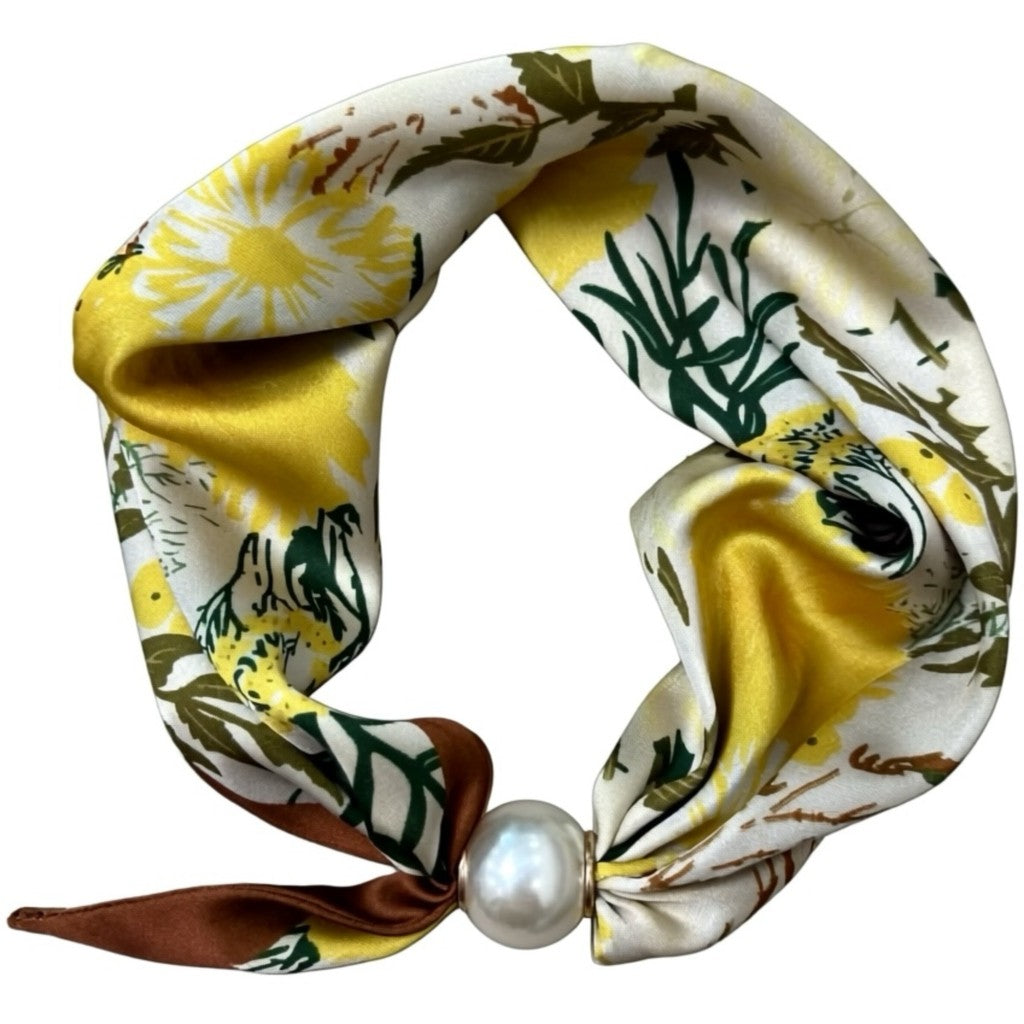 Scarf T&S Chloe Scarf w. magnetic pearl Scarf Yellow-green-brown