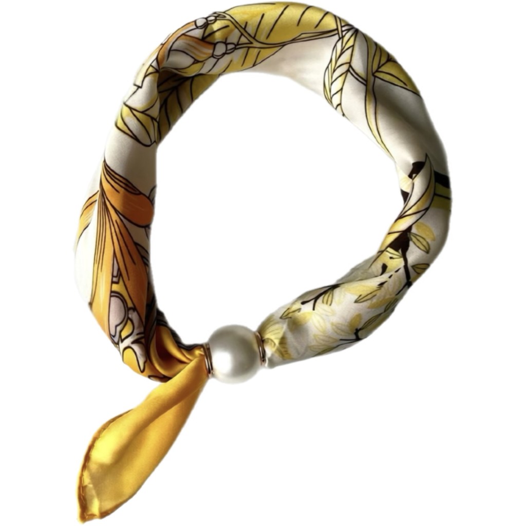 Scarf T&S Chloe Scarf w. magnetic pearl Scarf Yellow/orange