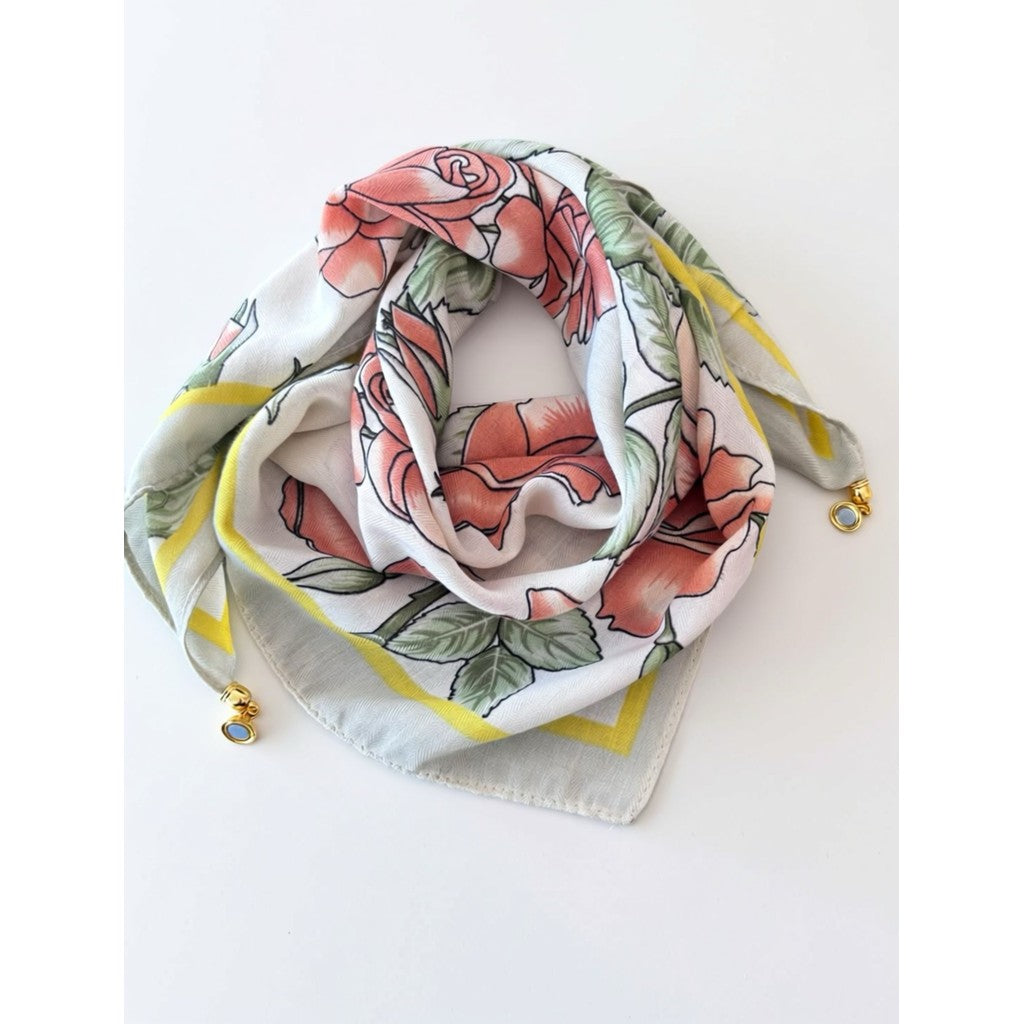 Scarf T&S Franny Jewelry Scarf Scarf Flower Yellow Stripe