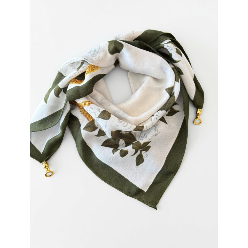 Scarf T&S Franny Jewelry Scarf Scarf White Flower - green-yellow