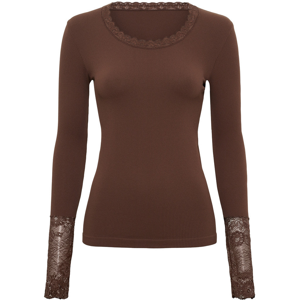 Microfiber T&S Frida T-shirt Costina Lace LS T-shirt LS Cioccolato