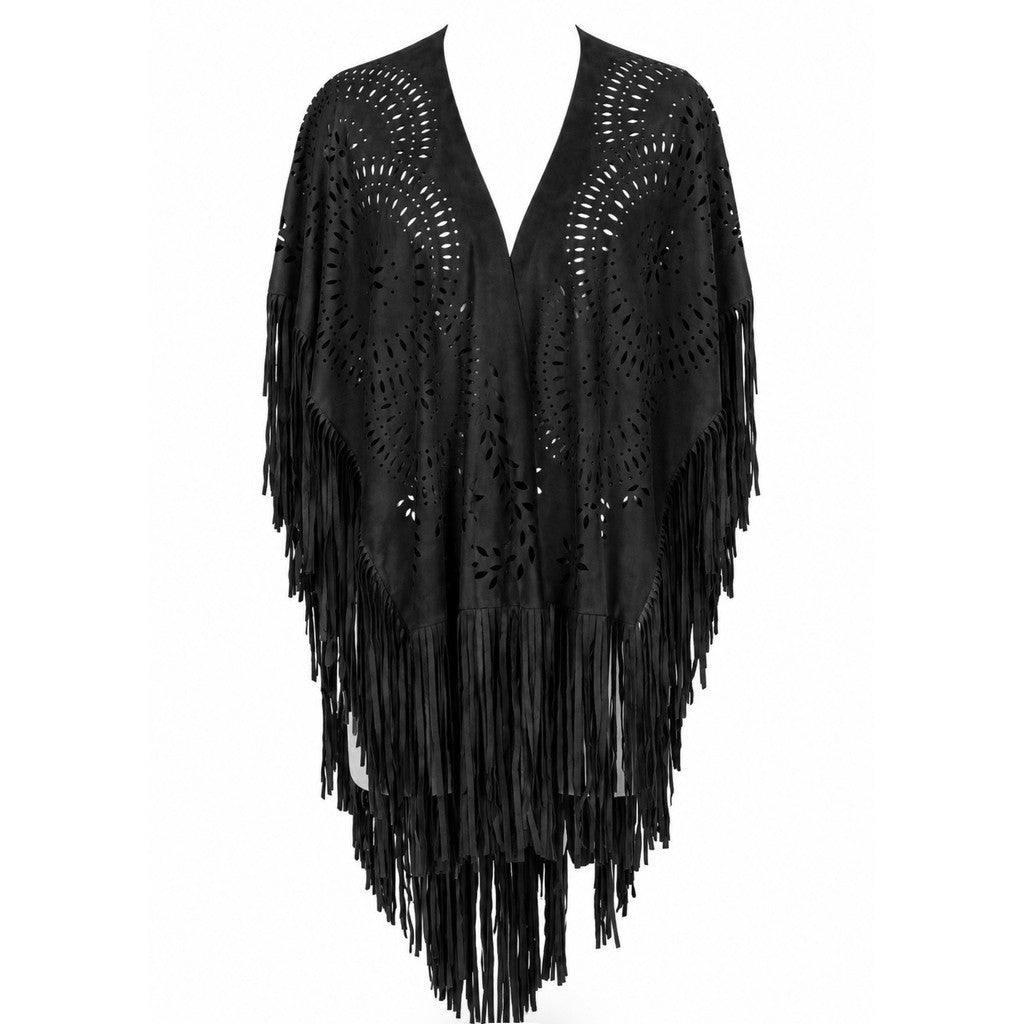Clothing T&S Fringe Poncho Poncho Black