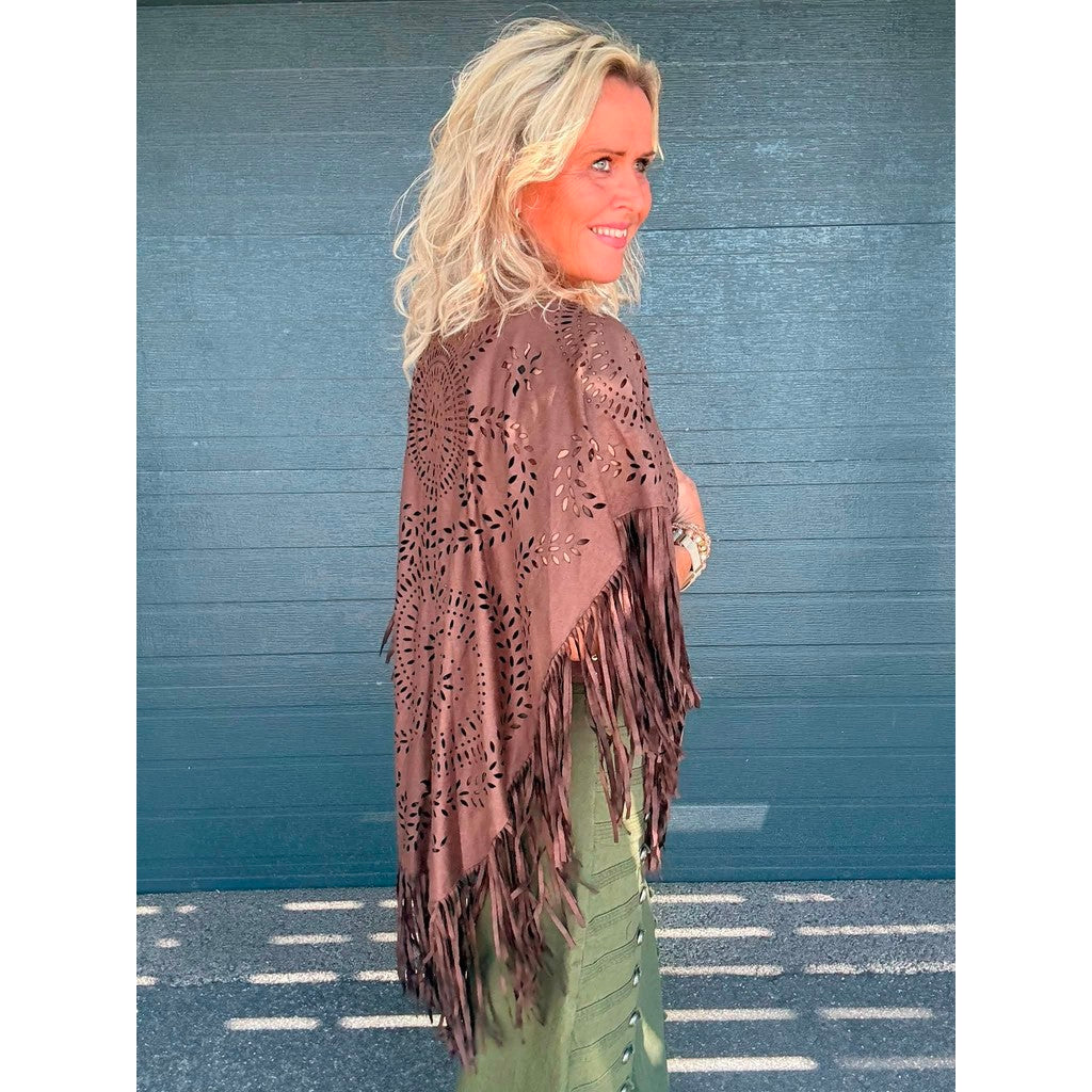Clothing T&S Fringe Poncho Poncho Coffee