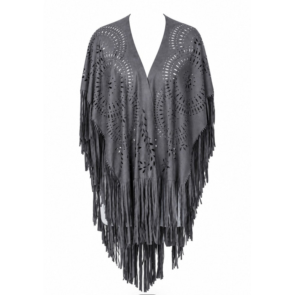 Clothing T&S Fringe Poncho Poncho Grey