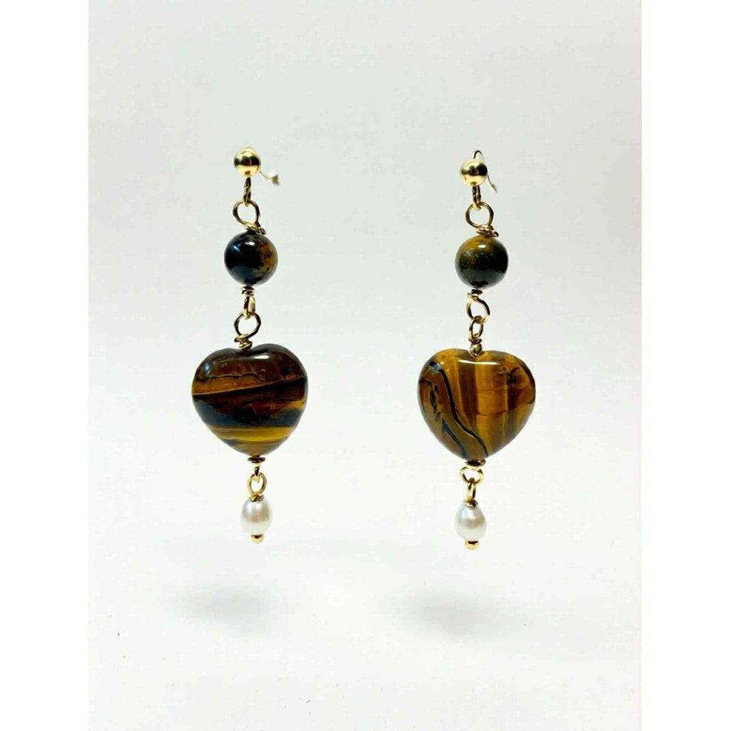 Jewelry T&S Heart stone earring Earring Yellow tiger Eye