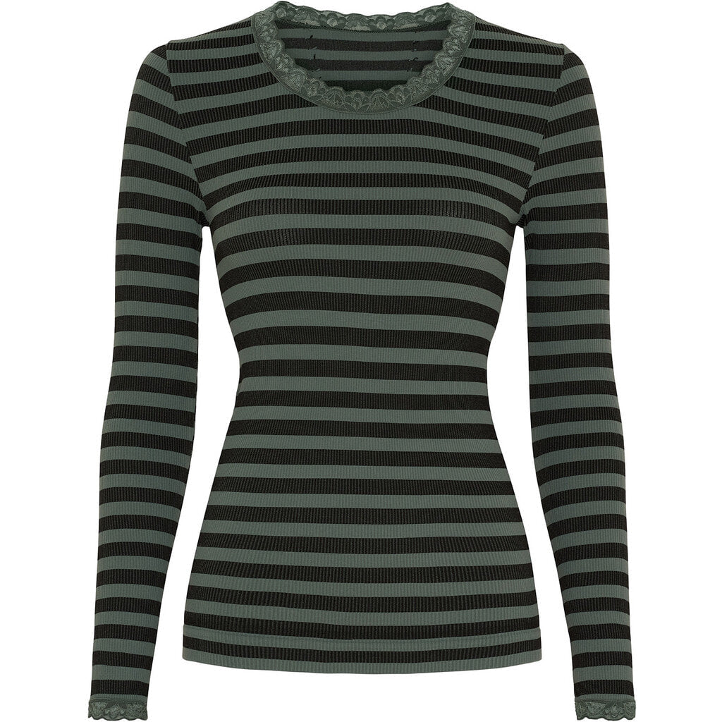 Microfiber T&S ISA FRIDA dark stripe T-shirt LS T-shirt LS Nero/oliva