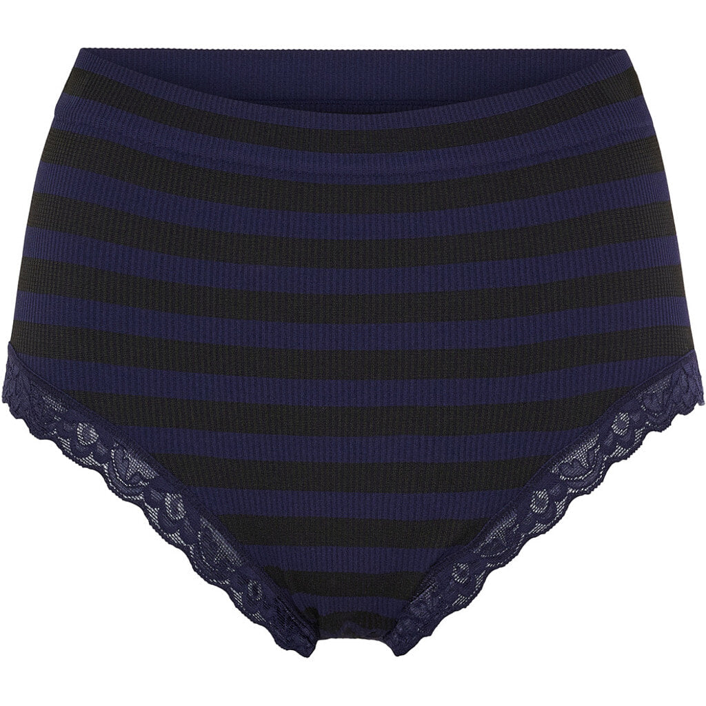 Microfiber T&S ISA stripe dark rib midi panties lace Panties Nero/Blu