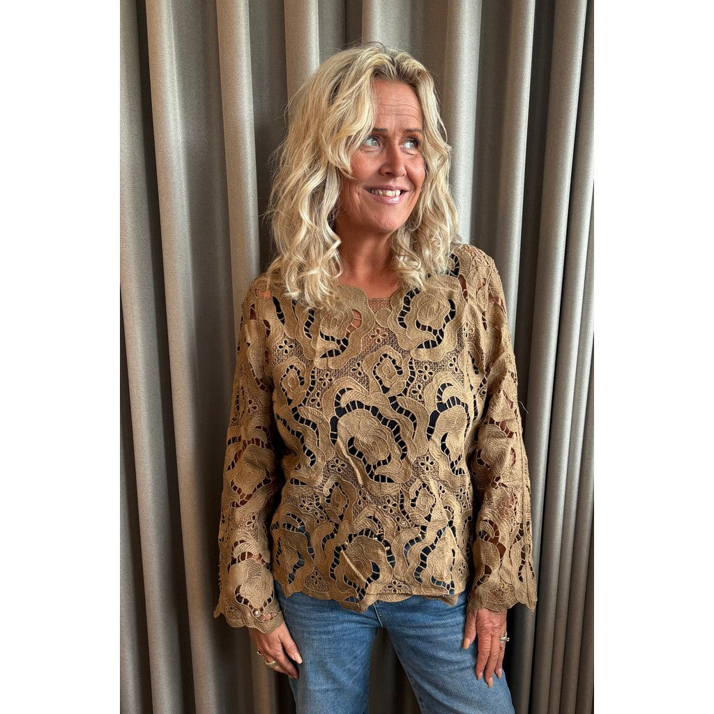 Clothing T&S Jilian Lace Blouse Blouse Coffee