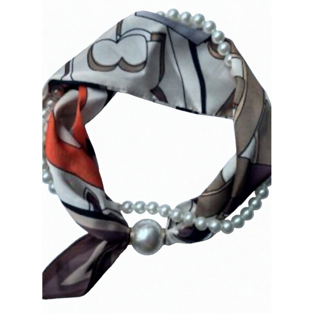 Jewelry T&S Kendall Scarf w. magnetic pearl and necklace Scarf Taupe