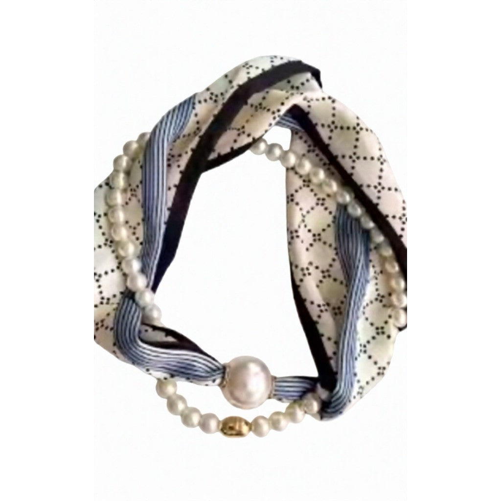 Scarf T&S Kim Scarf w. magnetic pearl and necklace Scarf Blue