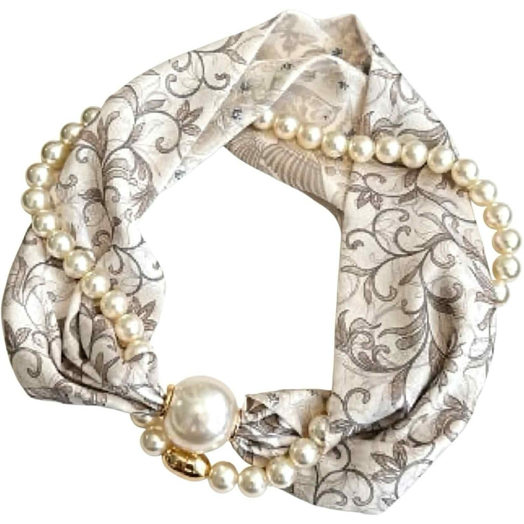 Scarf T&S Kim Scarf w. magnetic pearl and necklace Scarf Ivory