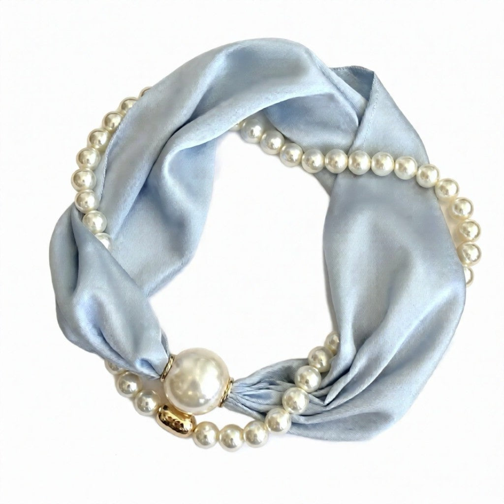 Scarf T&S Kim Scarf w. magnetic pearl and necklace Scarf Light blue