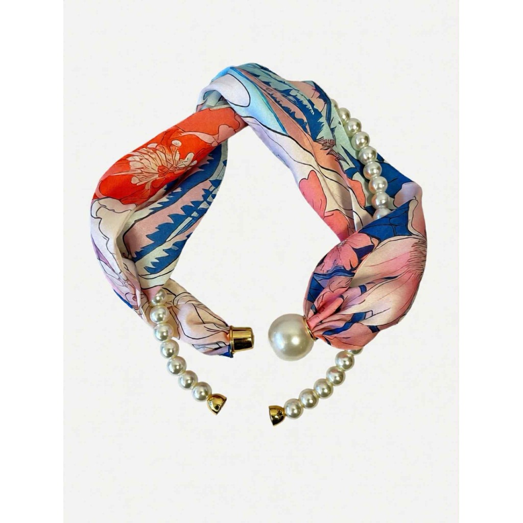 Scarf T&S Kim Scarf w. magnetic pearl and necklace Scarf Multi