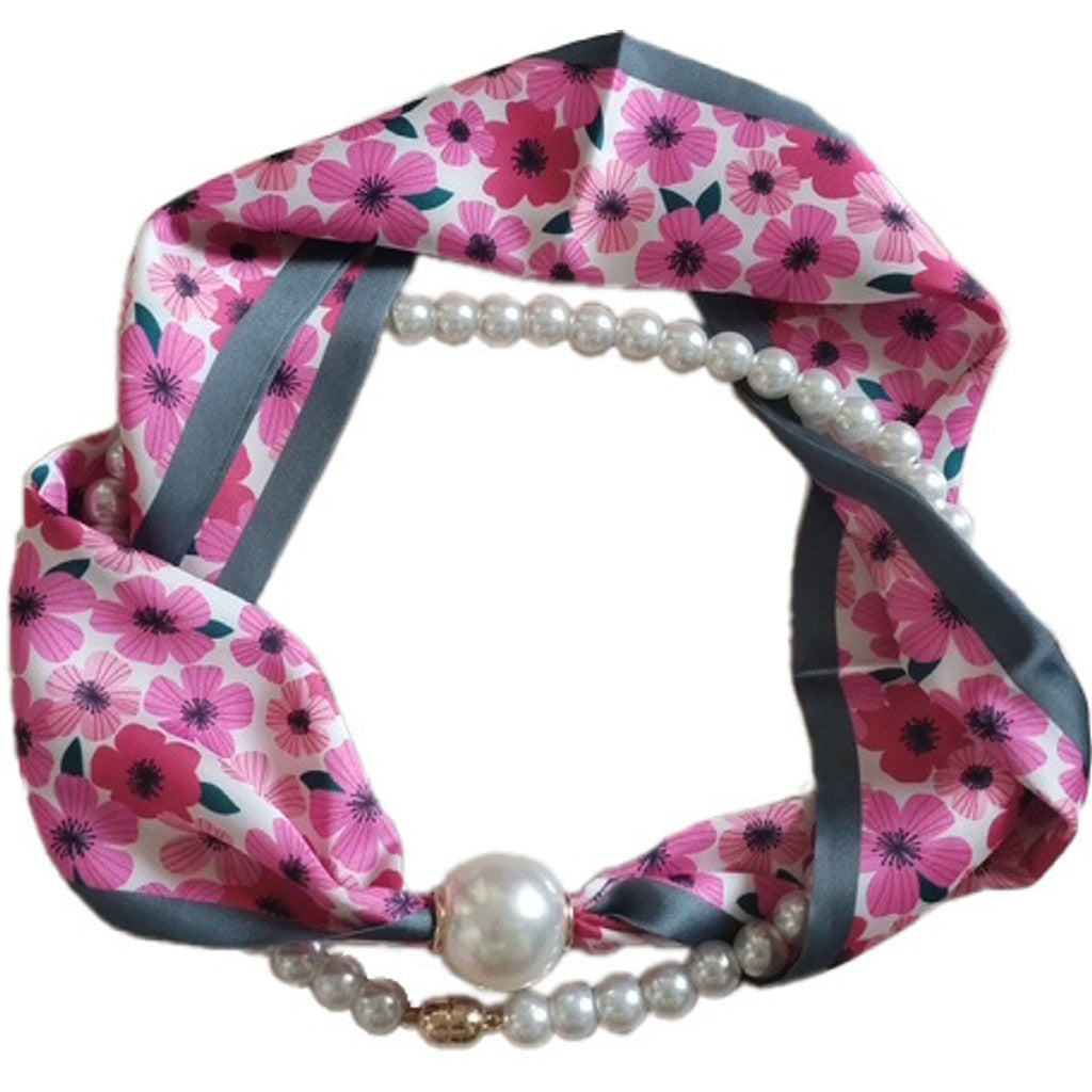 Scarf T&S Kim Scarf w. magnetic pearl and necklace Scarf Pink Flower
