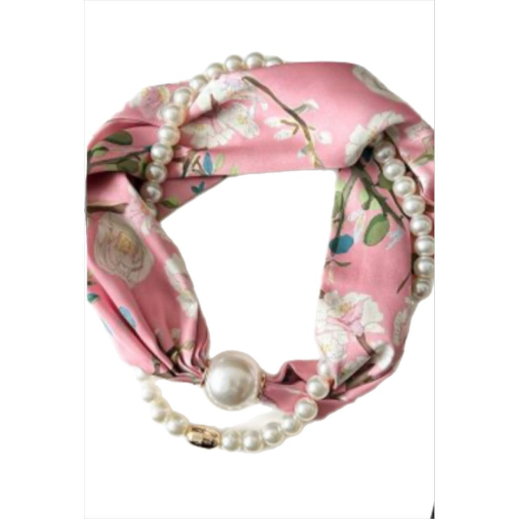 Scarf T&S Kim Scarf w. magnetic pearl and necklace Scarf Rose