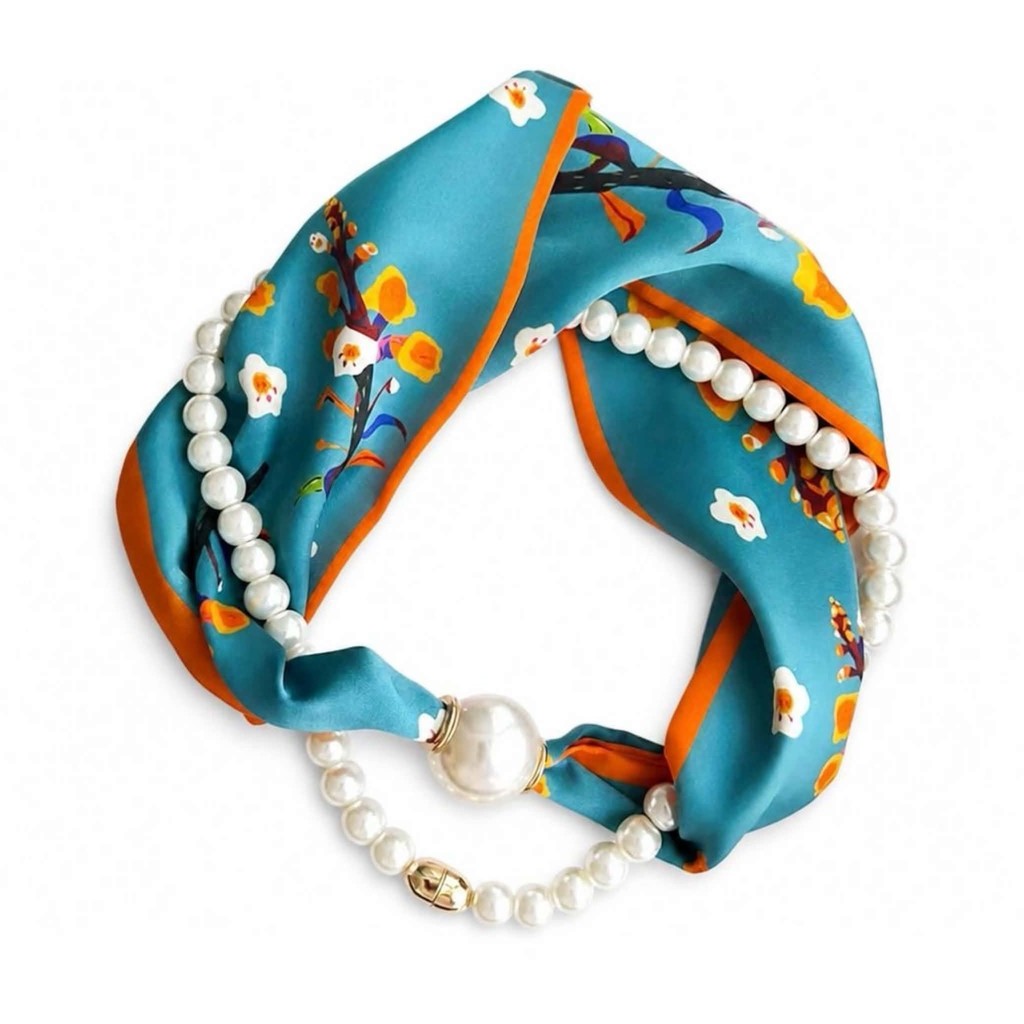 Scarf T&S Kim Scarf w. magnetic pearl and necklace Scarf aw14