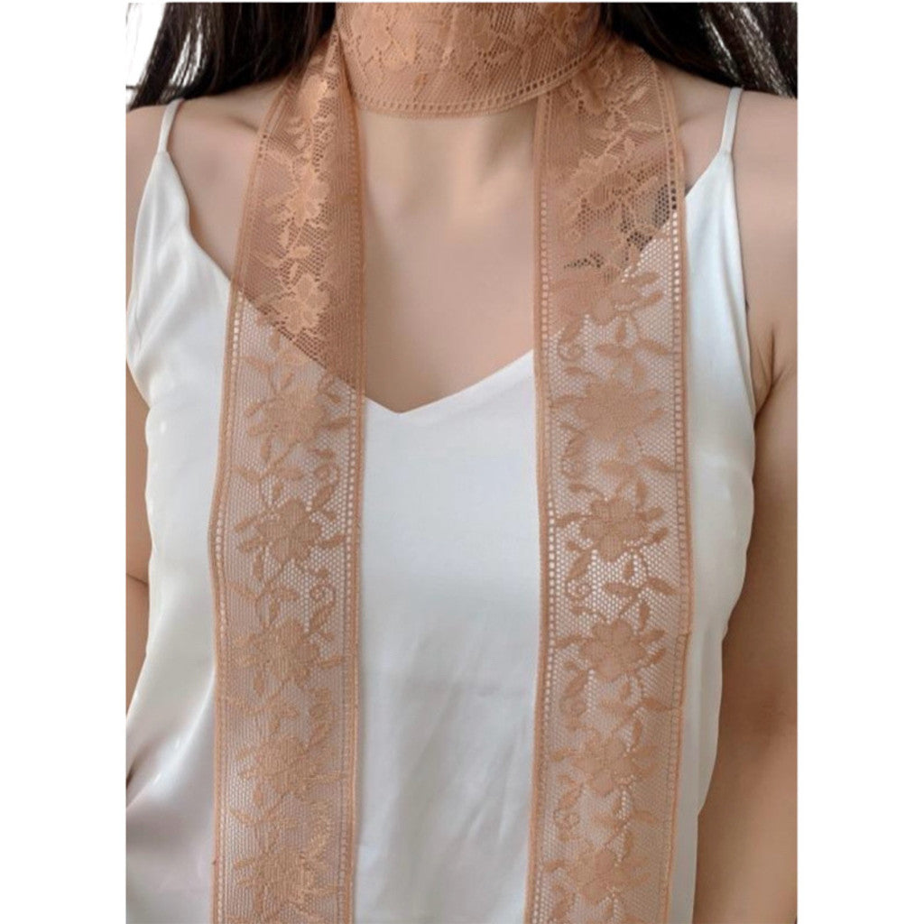 Scarf T&S Lace Fringes Ribbon Scarf Nude