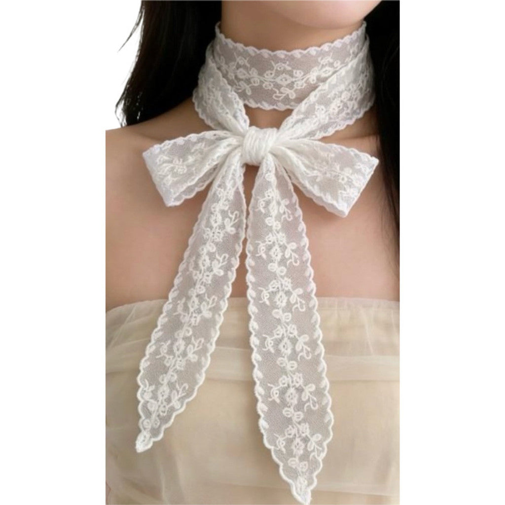 Scarf T&S Lace Ribbon Scarf White