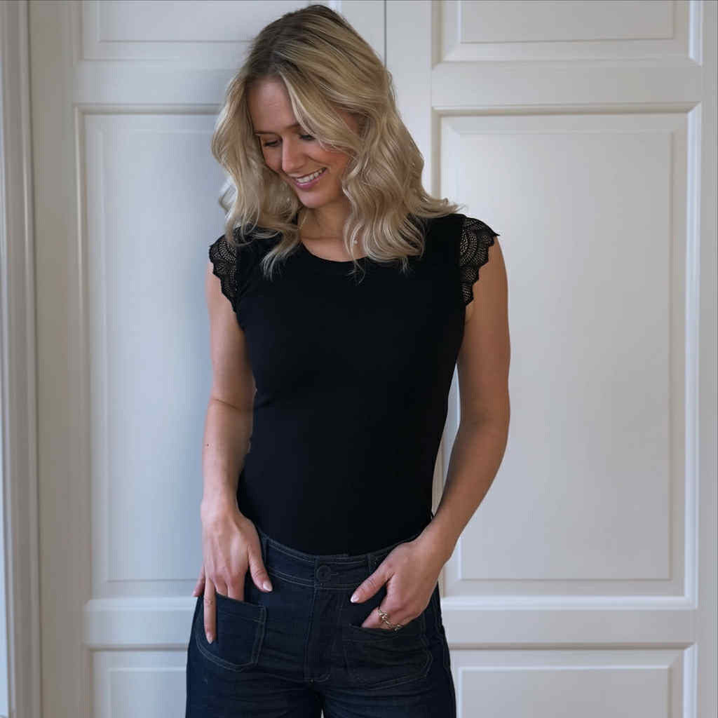 Microfiber T&S Lillibeth rib Top Top SS Nero