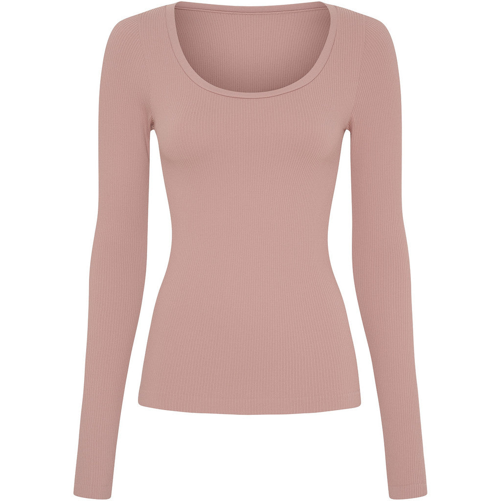 Microfiber T&S Linea rib T-shirt LS Top LS Rosa antico