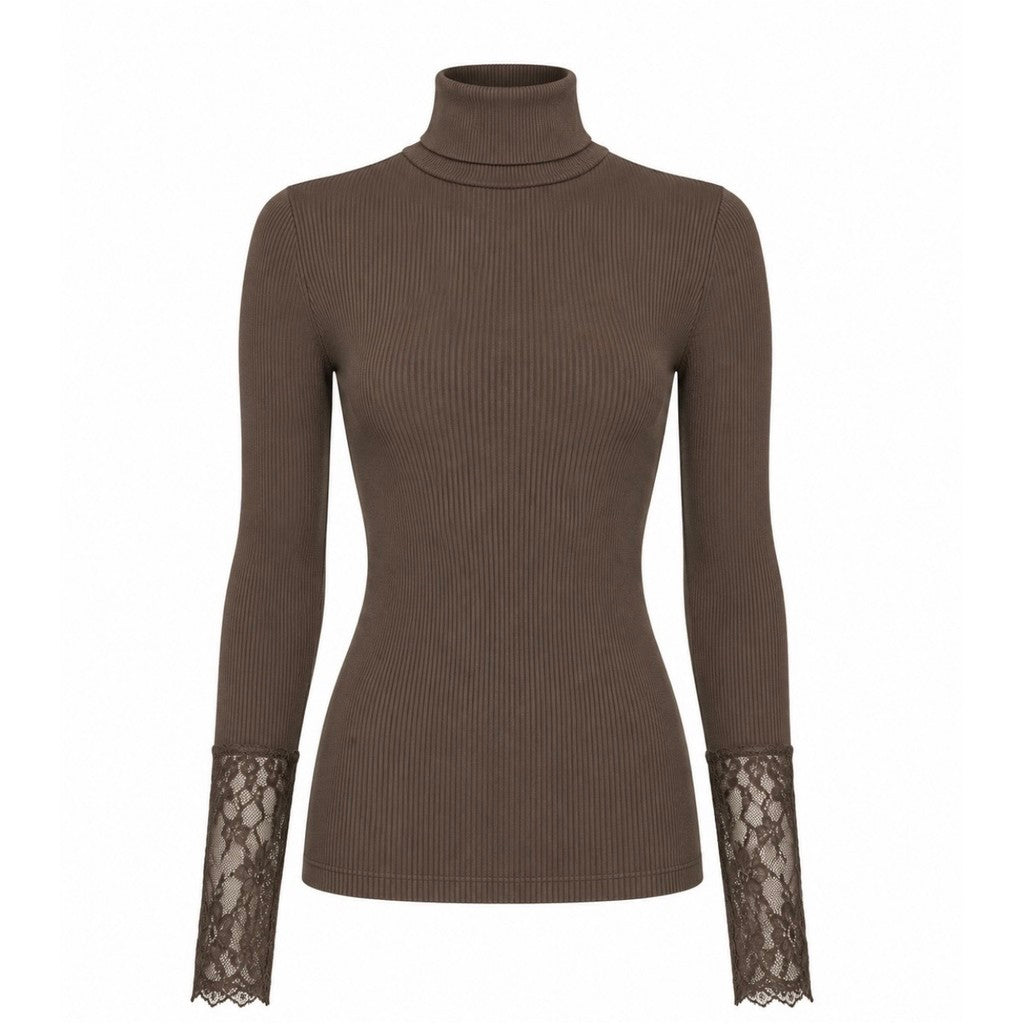 Microfiber T&S Maja Turtle Costina Lace LS Turtleneck LS Noce