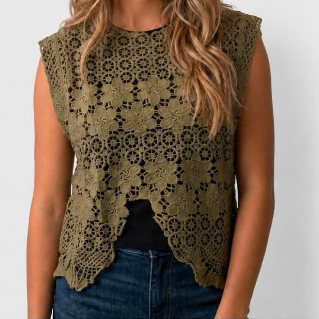 Clothing T&S Maren Lace Top Top Army green
