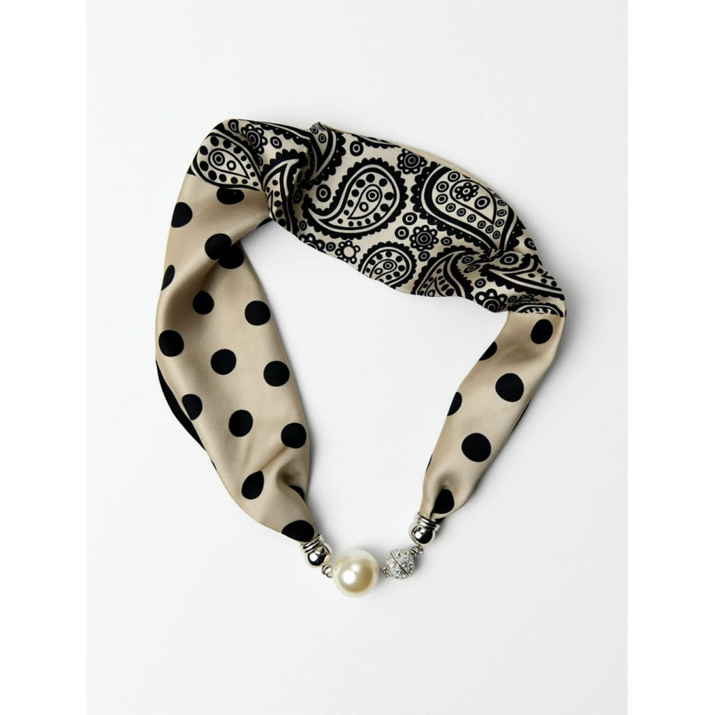 Scarf T&S Mariann Scarf Magnetic Closing Pearl Scarf Black-khaki