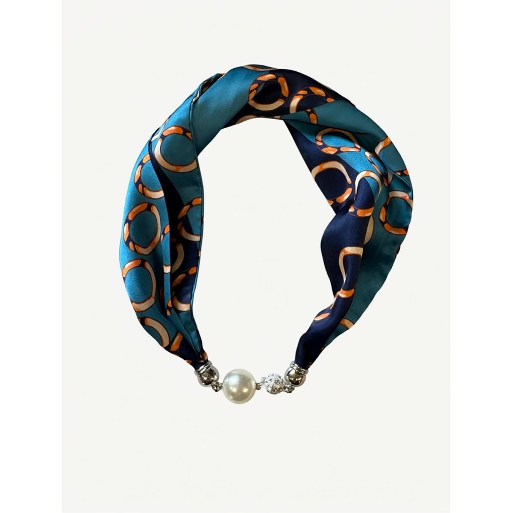 Scarf T&S Mariann Scarf Magnetic Closing Pearl Scarf Blue