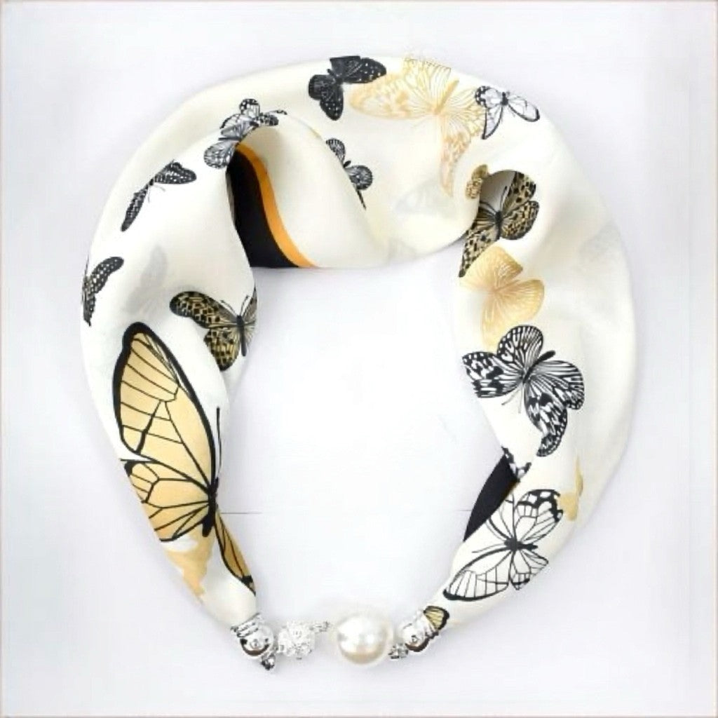 Scarf T&S Mariann Scarf Magnetic Closing Pearl Scarf Butterfly
