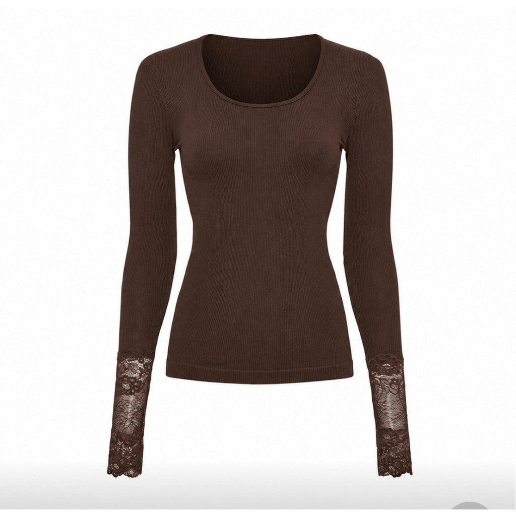 Microfiber T&S Mary Blouse Costina Lace LS T-shirt LS Cioccolato