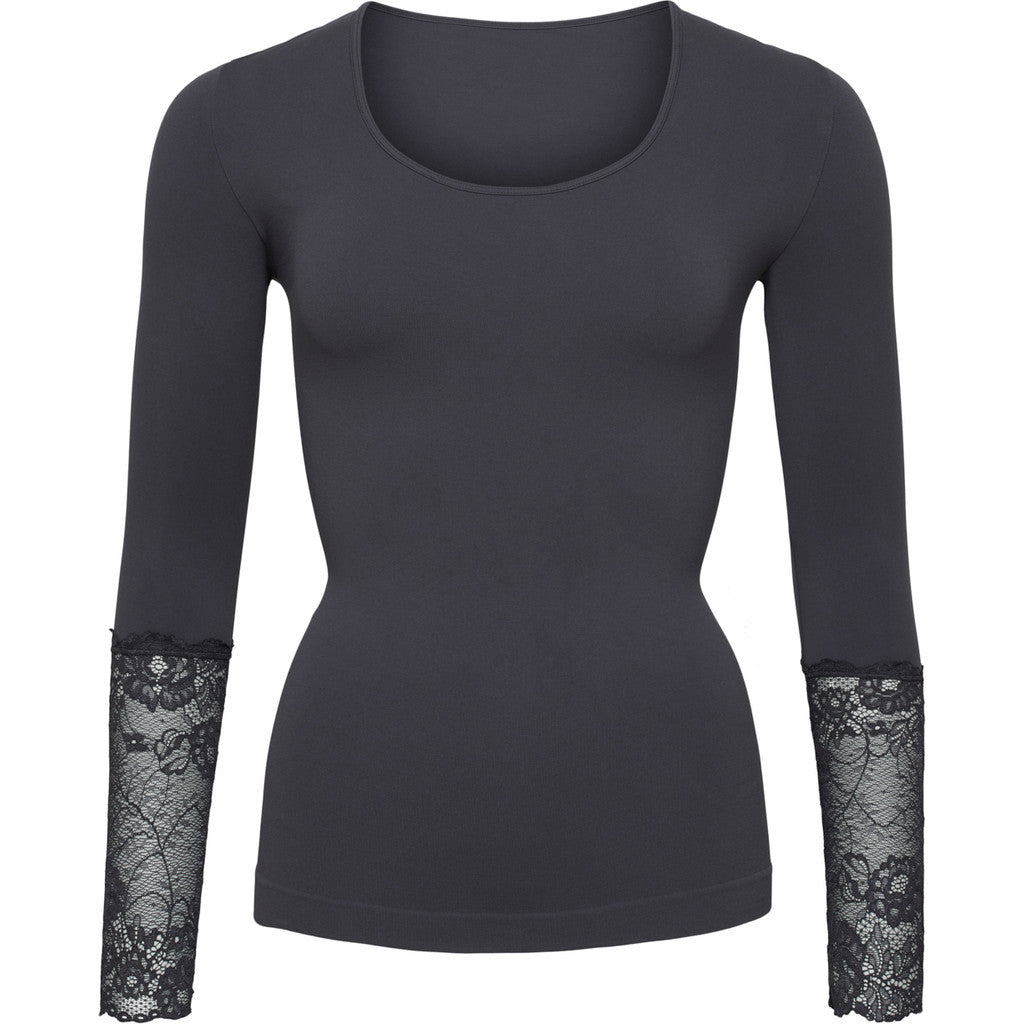Microfiber T&S Mary Blouse lace LS Top LS Antracite