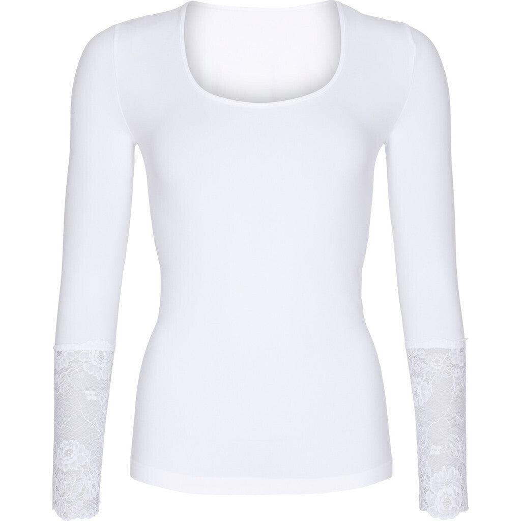 Microfiber T&S Mary Blouse lace LS Top LS Bianco
