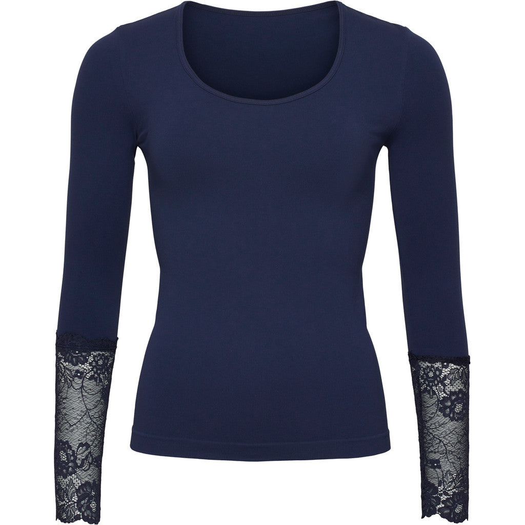 Microfiber T&S Mary Blouse lace LS Top LS Blu