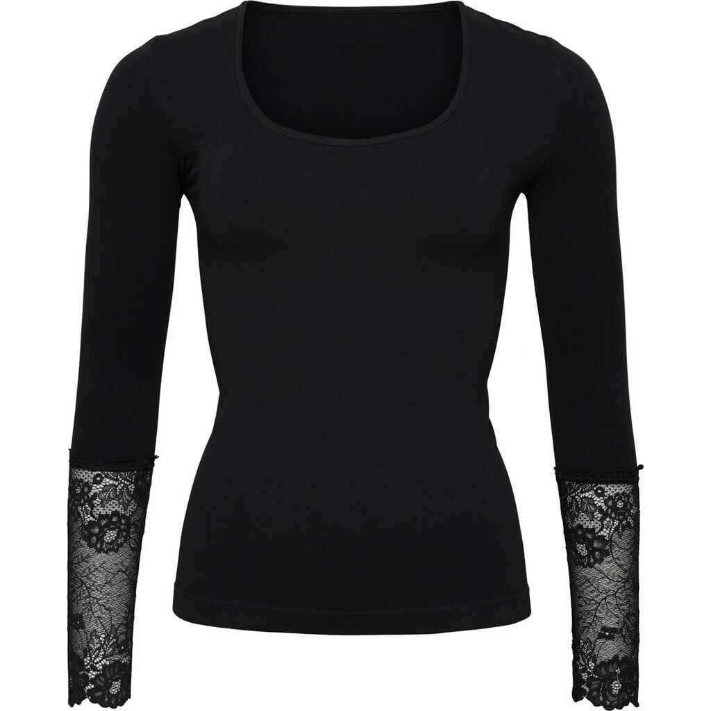 Microfiber T&S Mary Blouse lace LS Top LS Nero