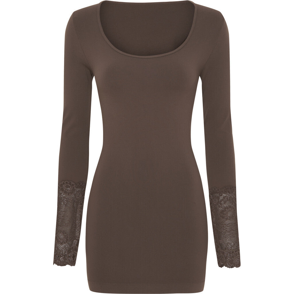 Microfiber T&S Mary Blouse lace LS Plus Top LS Caffe