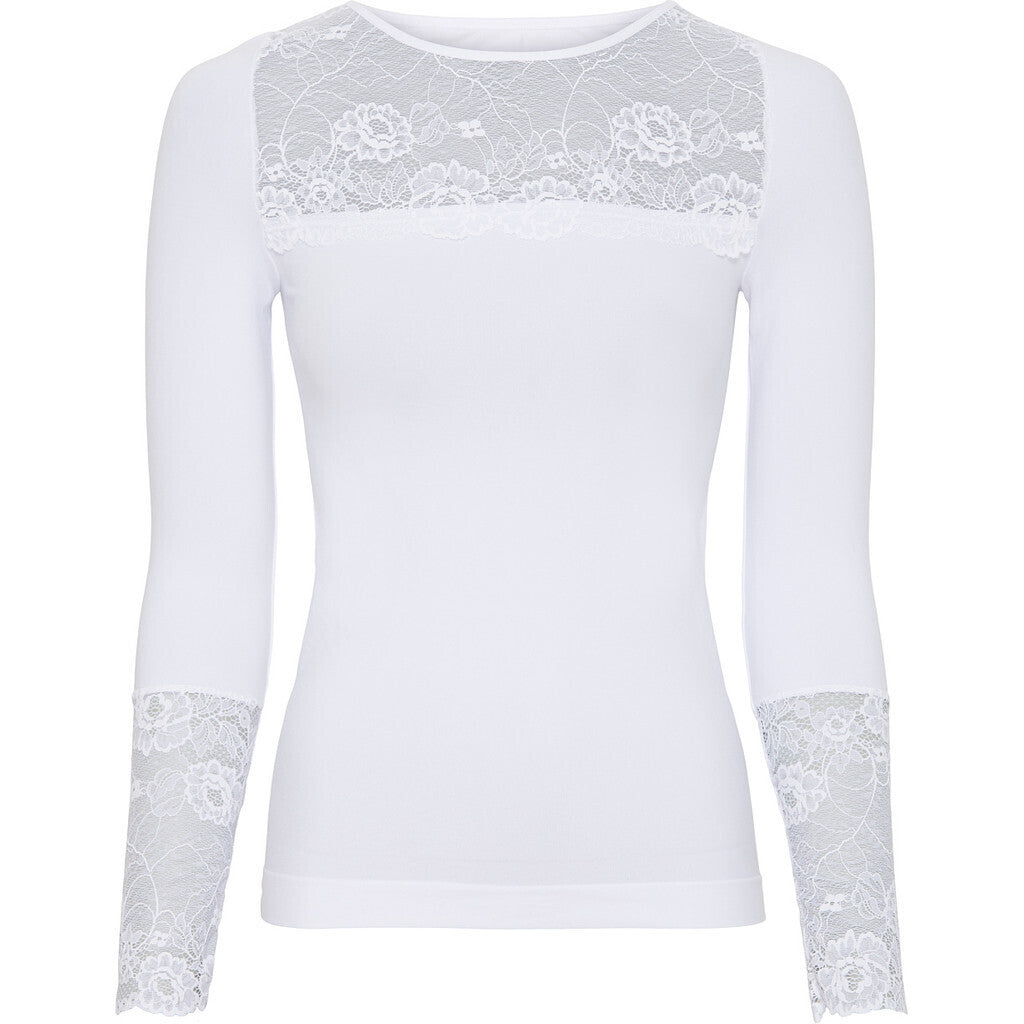 Microfiber T&S Nancy Blouse lacechest LS Top LS Bianco