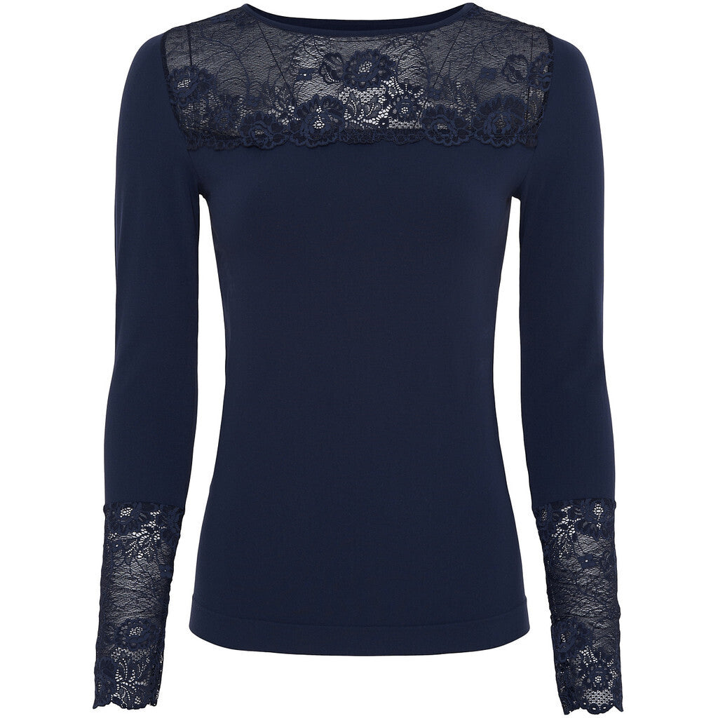 Microfiber T&S Nancy Blouse lacechest LS Top LS Blu