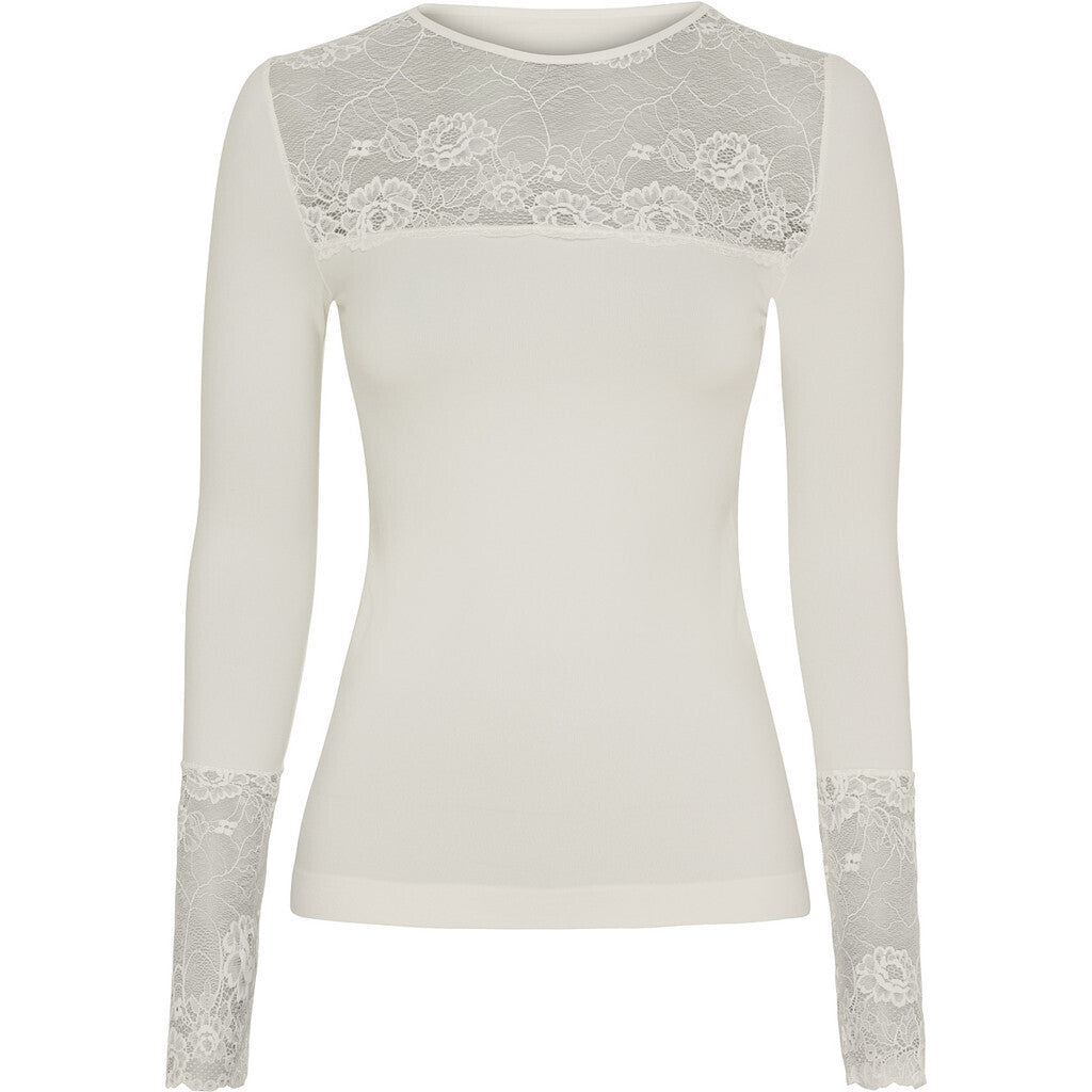 Microfiber T&S Nancy Blouse lacechest LS Top LS Ivory